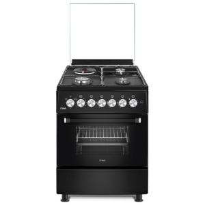 MIKA Standing Cooker, 58cm x 58cm, 3 Gas Pool Jet Burners + 1 RAPID Hot Plate, Button Ignition, 3 Function Electric Oven, Matt Black MST58U31E3BLEM