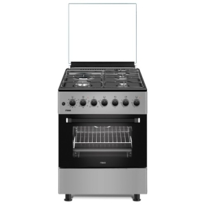 MIKA Standing Cooker, 60cm x 60cm, 3 Gas Pool Jet Burners + 1 RAPID Hot Plate, Auto Ignition, 4 Function Electric Oven, Rotisserie, Mirror Black Hob, Silver Body MST6231E4SB