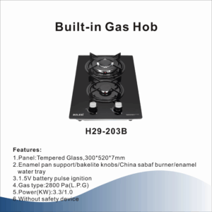 Bolesi Built in 2 Gas Burners Tampered Glass HOB Cooker