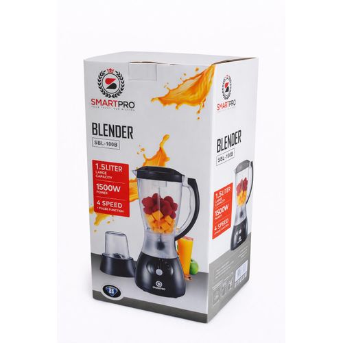 Smart Pro Blender SBL-100B 1.5L 1500W – 4 Speed + Pulse, Heavy Duty Kitchen Blender with Grinder – Black