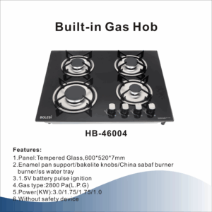 Bolesi built in hob cooker 4 gas burner tampered glass
